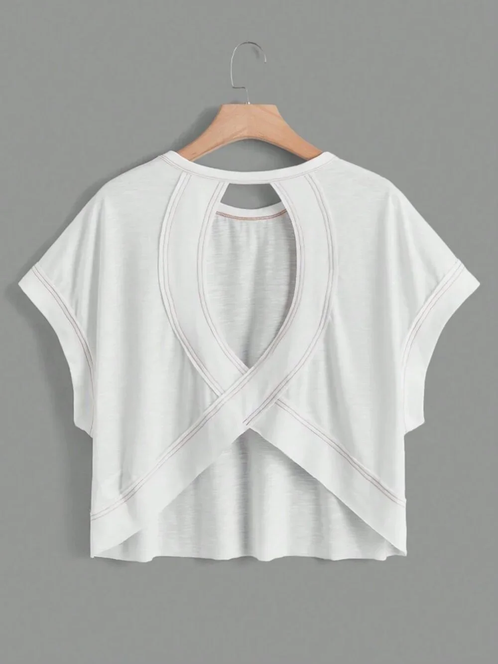 White Casual Women's Cut Out Back Batwing Sleeve Tee